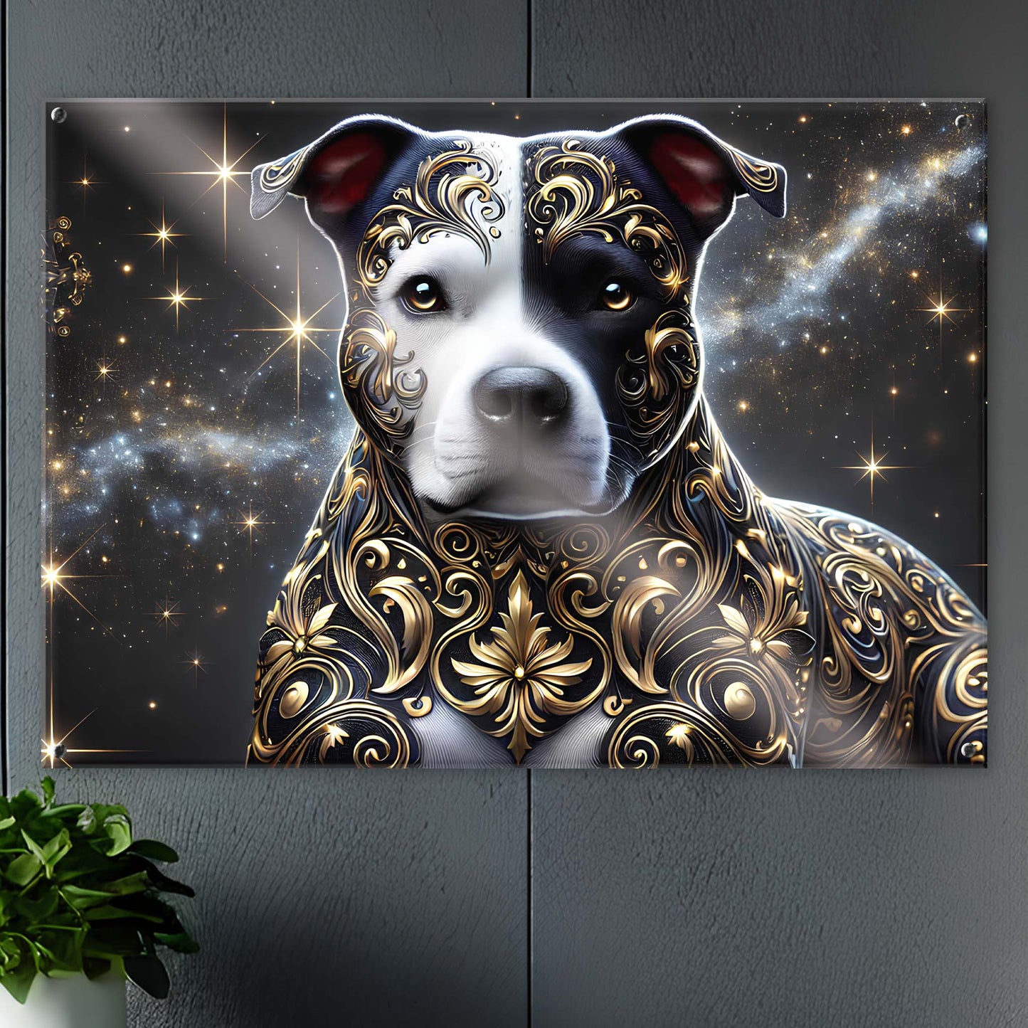 Tableau Staffordshire Bull Terrier Noir & Or - 01 - Verre Acrylique