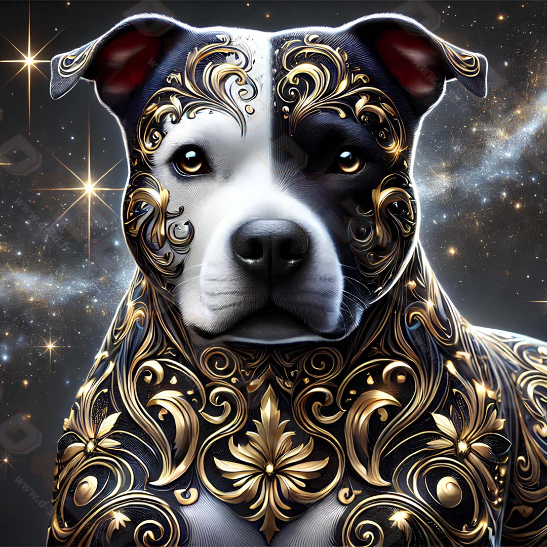 Tableau Staffordshire Bull Terrier Noir & Or - 01 - Verre Acrylique