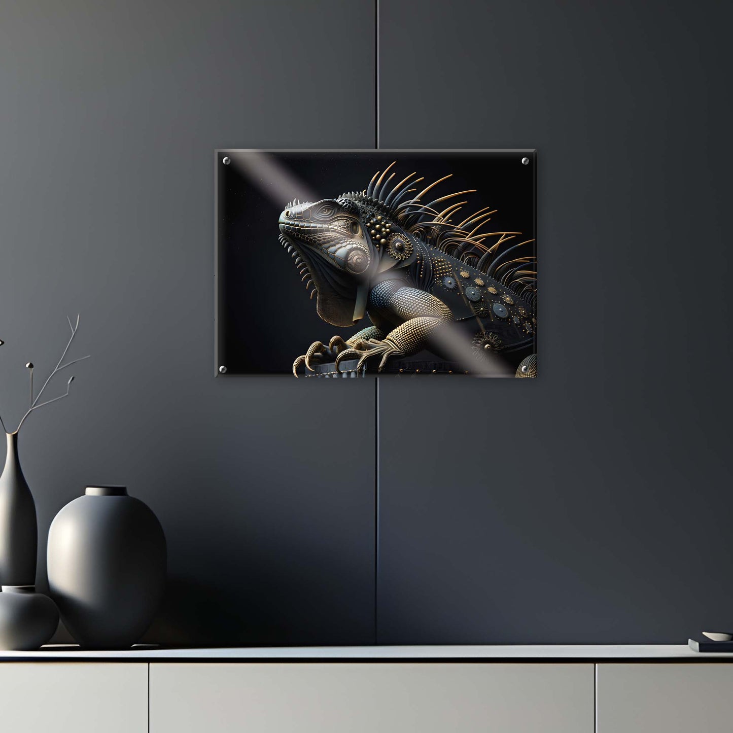 Tableau Iguane Noir & Or – 01 - Verre Acrylique