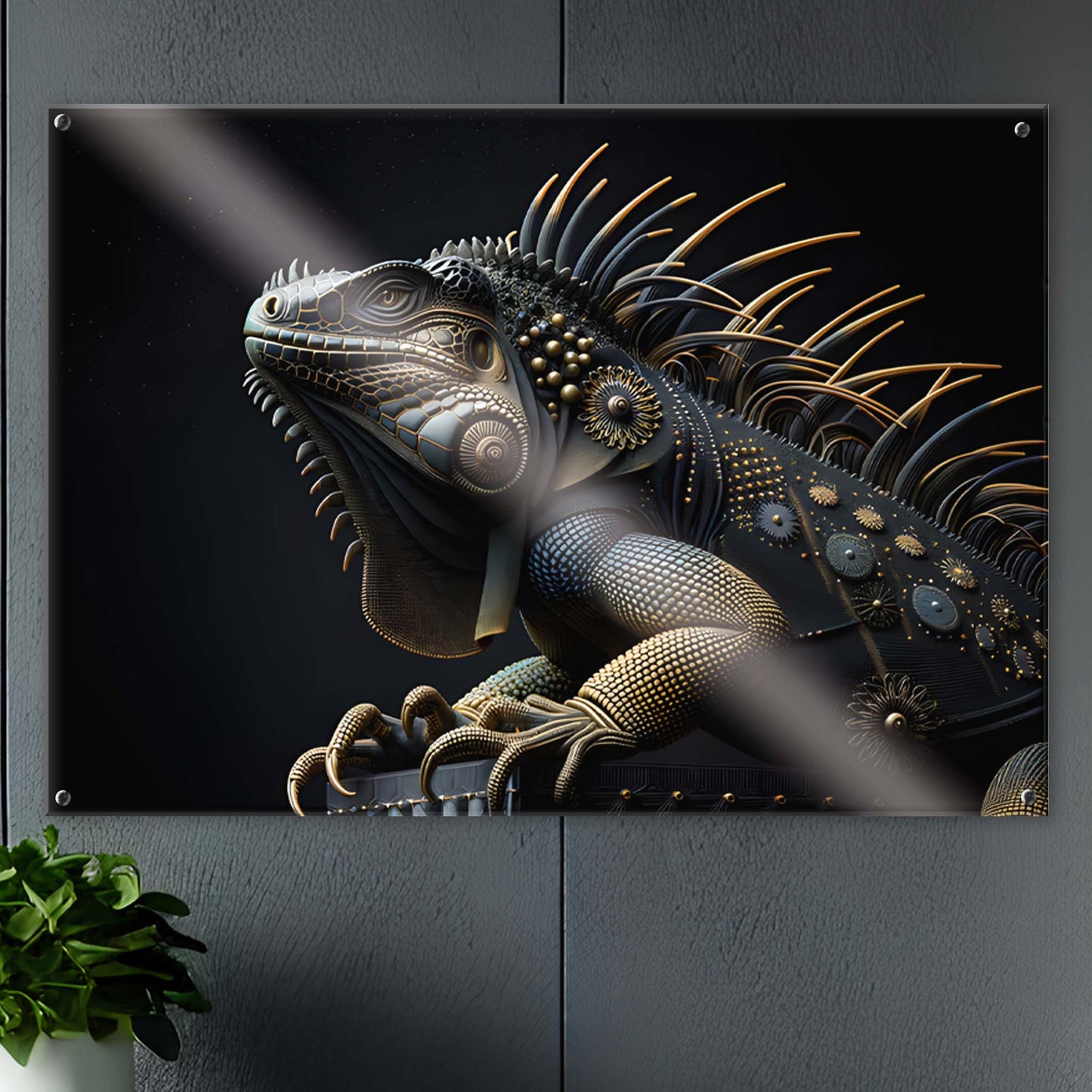 Tableau Iguane Noir & Or – 01 - Verre Acrylique