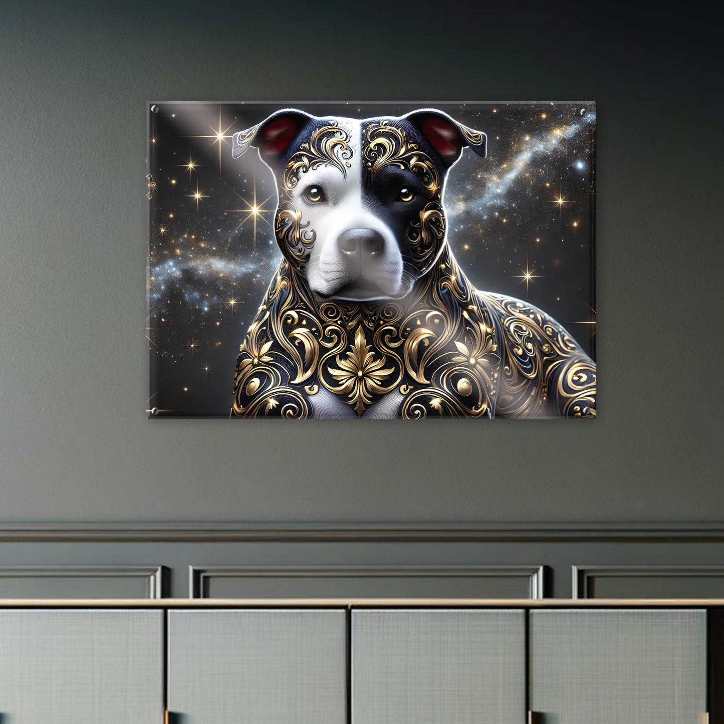 Tableau Staffordshire Bull Terrier Noir & Or - 01 - Verre Acrylique