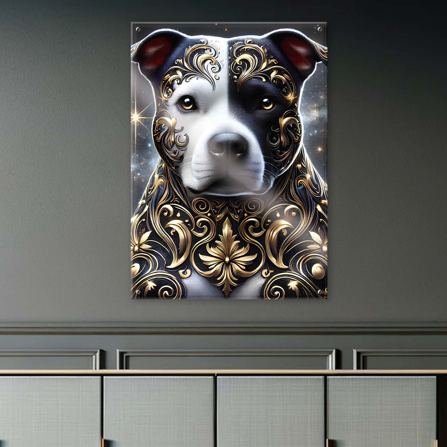 Tableau Staffordshire Bull Terrier Noir & Or - 01 - Verre Acrylique