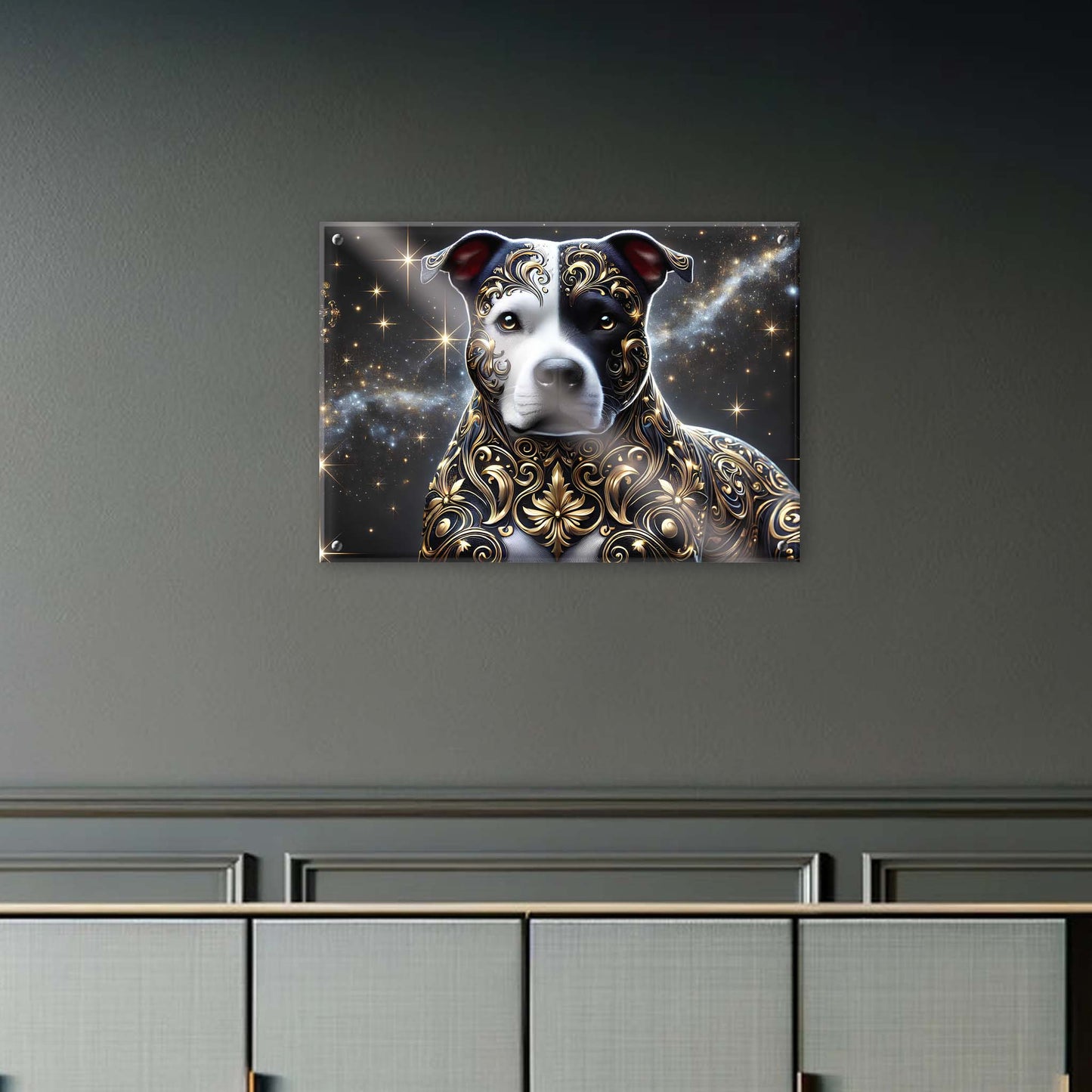 Tableau Staffordshire Bull Terrier Noir & Or - 01 - Verre Acrylique