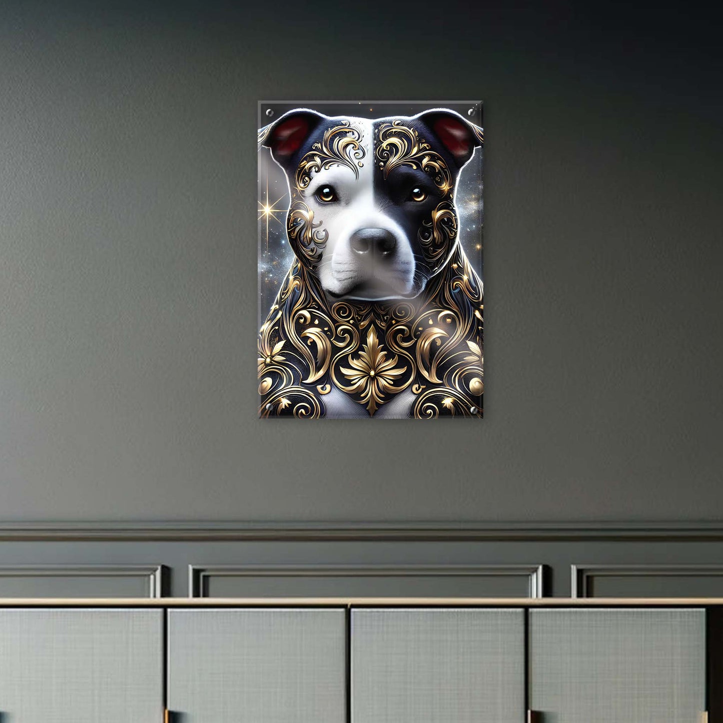 Tableau Staffordshire Bull Terrier Noir & Or - 01 - Verre Acrylique