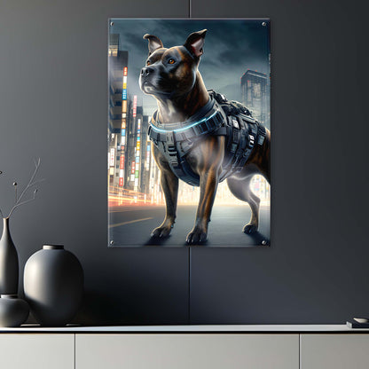 Tableau Staffordshire Bull Terrier Tokyo - Paysage Japonais Sci-Fi - Model 02