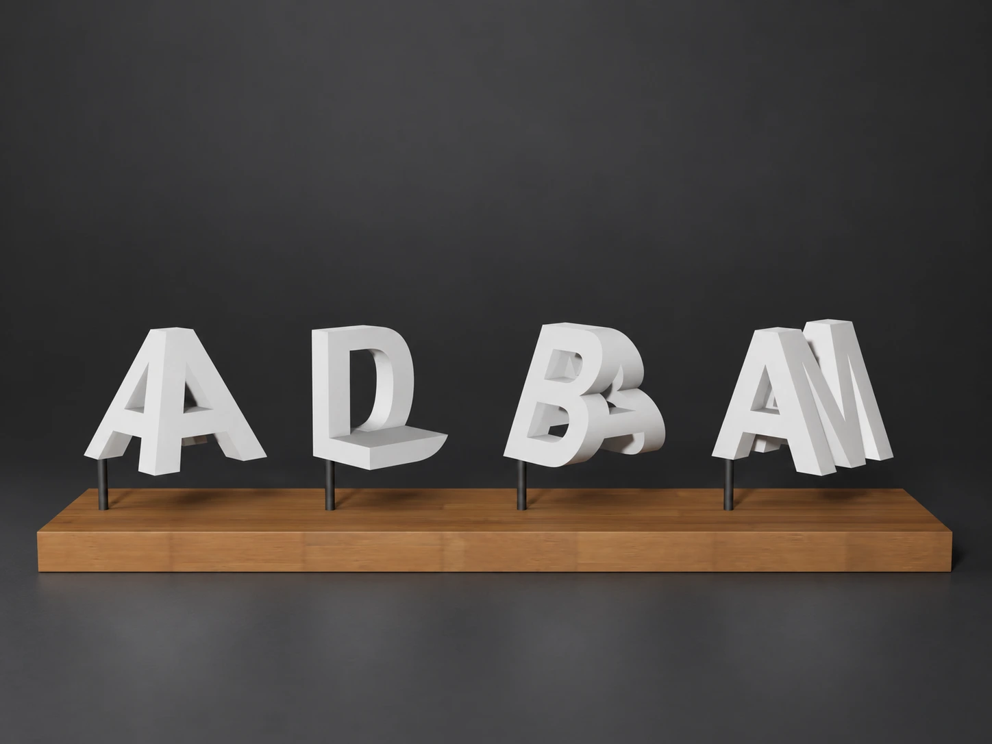 Digraphe blanc ADAM et ALBA en vue intermédiaire, fixé par quatre tiges noires à un socle en bois
