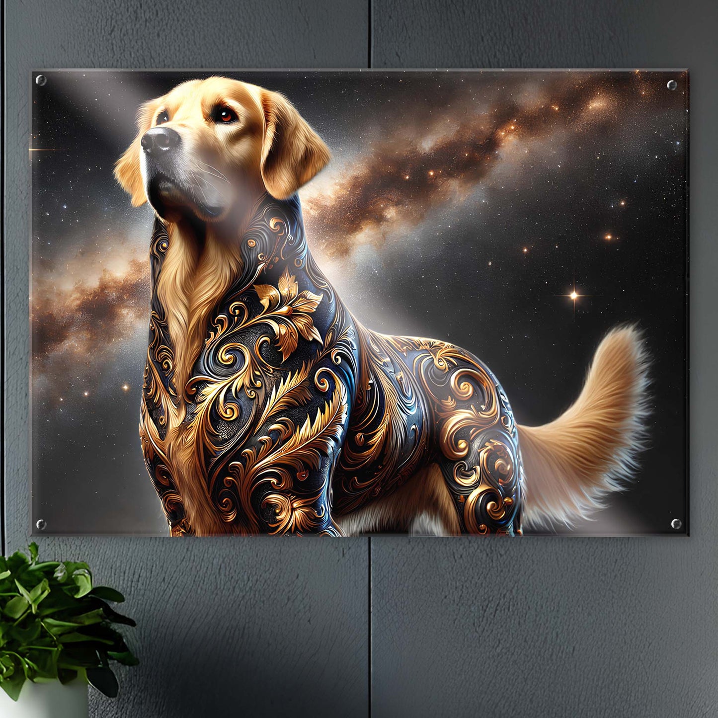 Tableau Golden Retriever Noir & Or - 01 - Verre Acrylique