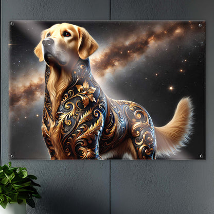 Tableau Golden Retriever Noir & Or - 01 - Verre Acrylique