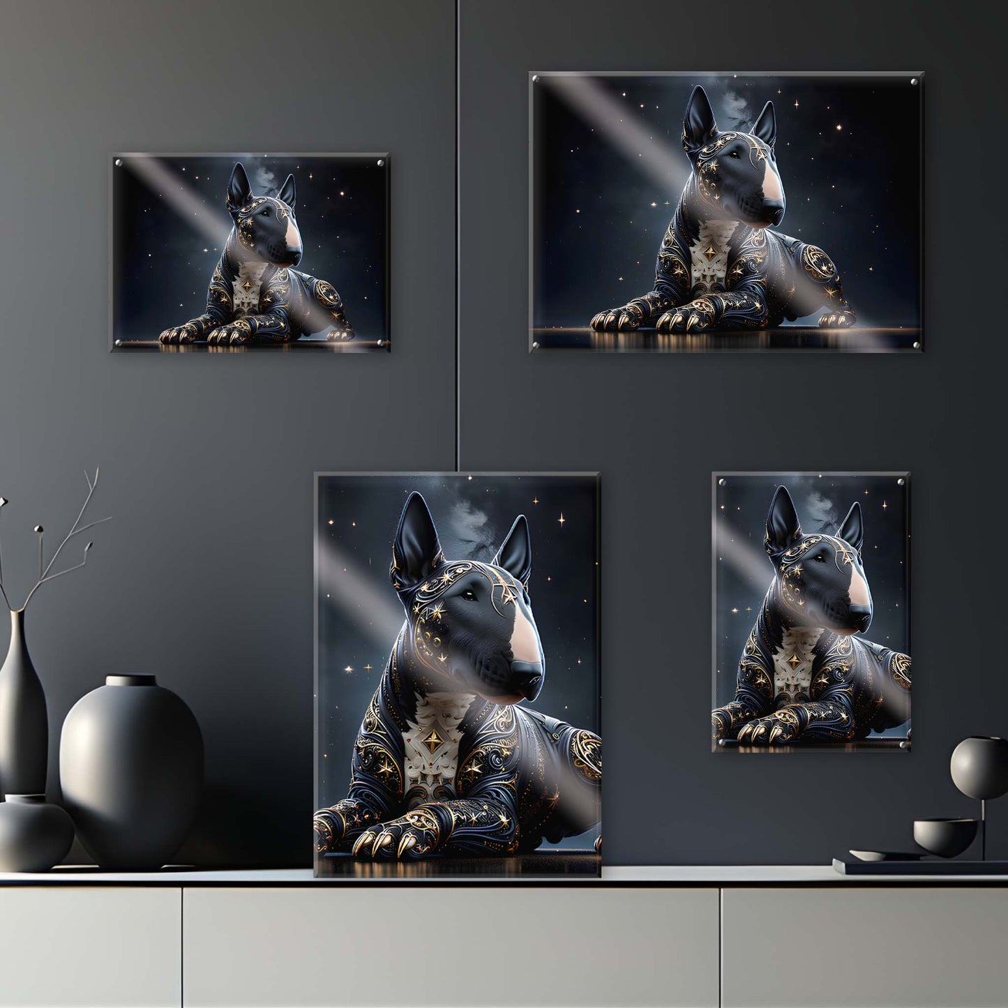 Tableau BullTerrier Noir & Or - 01 - Verre Acrylique