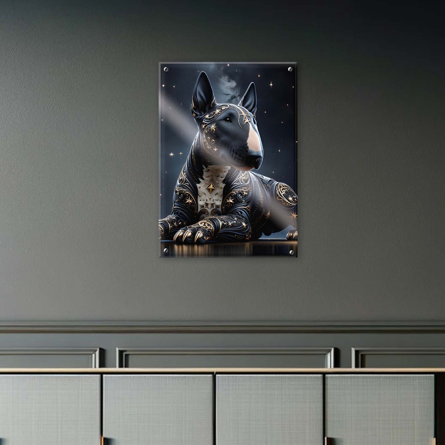 Tableau BullTerrier Noir & Or - 01 - Verre Acrylique