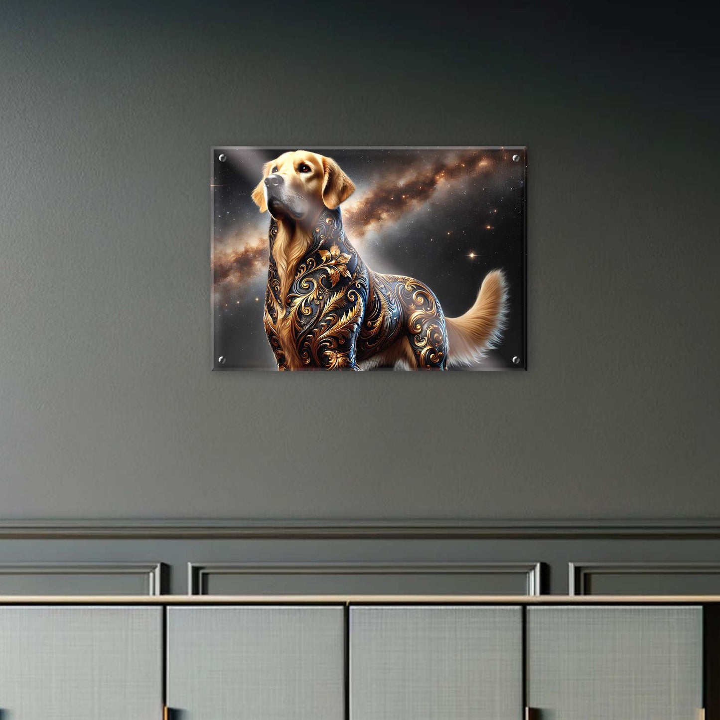 Tableau Golden Retriever Noir & Or - 01 - Verre Acrylique