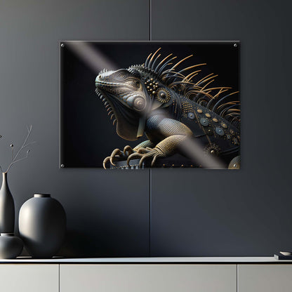 Tableau Iguane Noir & Or – 01 - Verre Acrylique