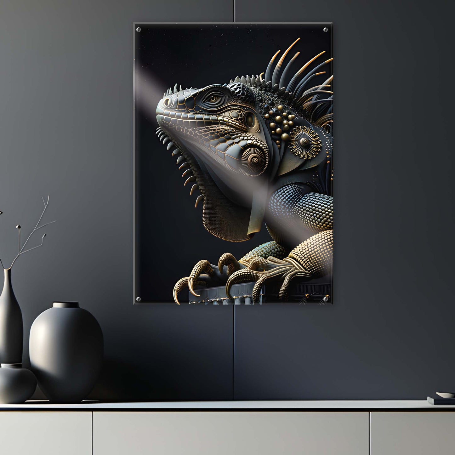 Tableau Iguane Noir & Or – 01 - Verre Acrylique