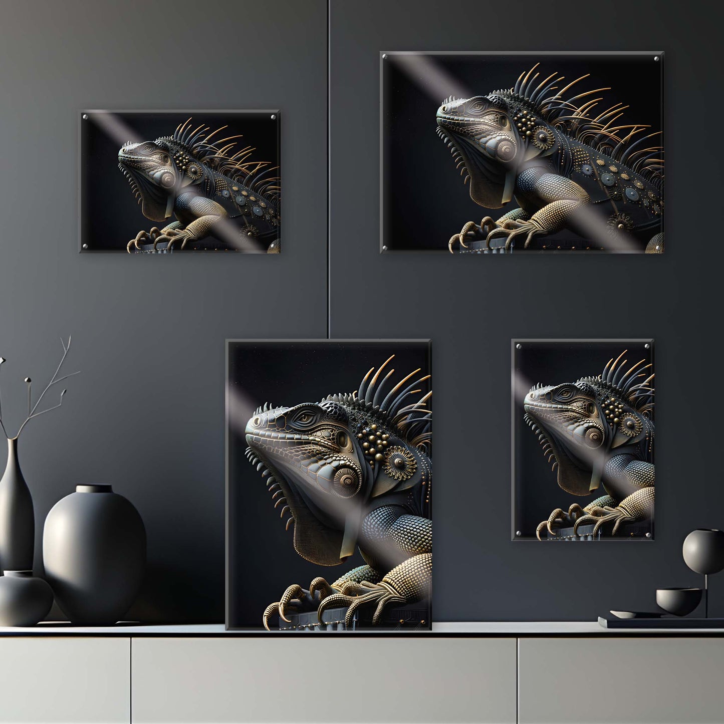 Tableau Iguane Noir & Or – 01 - Verre Acrylique
