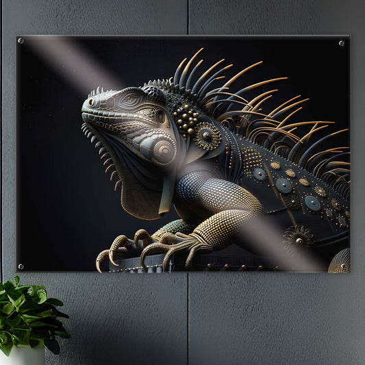 Tableau Iguane Noir & Or – 01 - Verre Acrylique