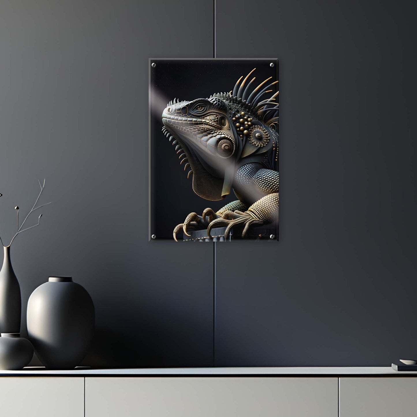 Tableau Iguane Noir & Or – 01 - Verre Acrylique