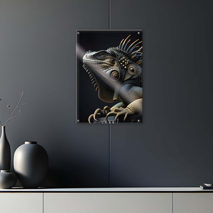Tableau Iguane Noir & Or – 01 - Verre Acrylique