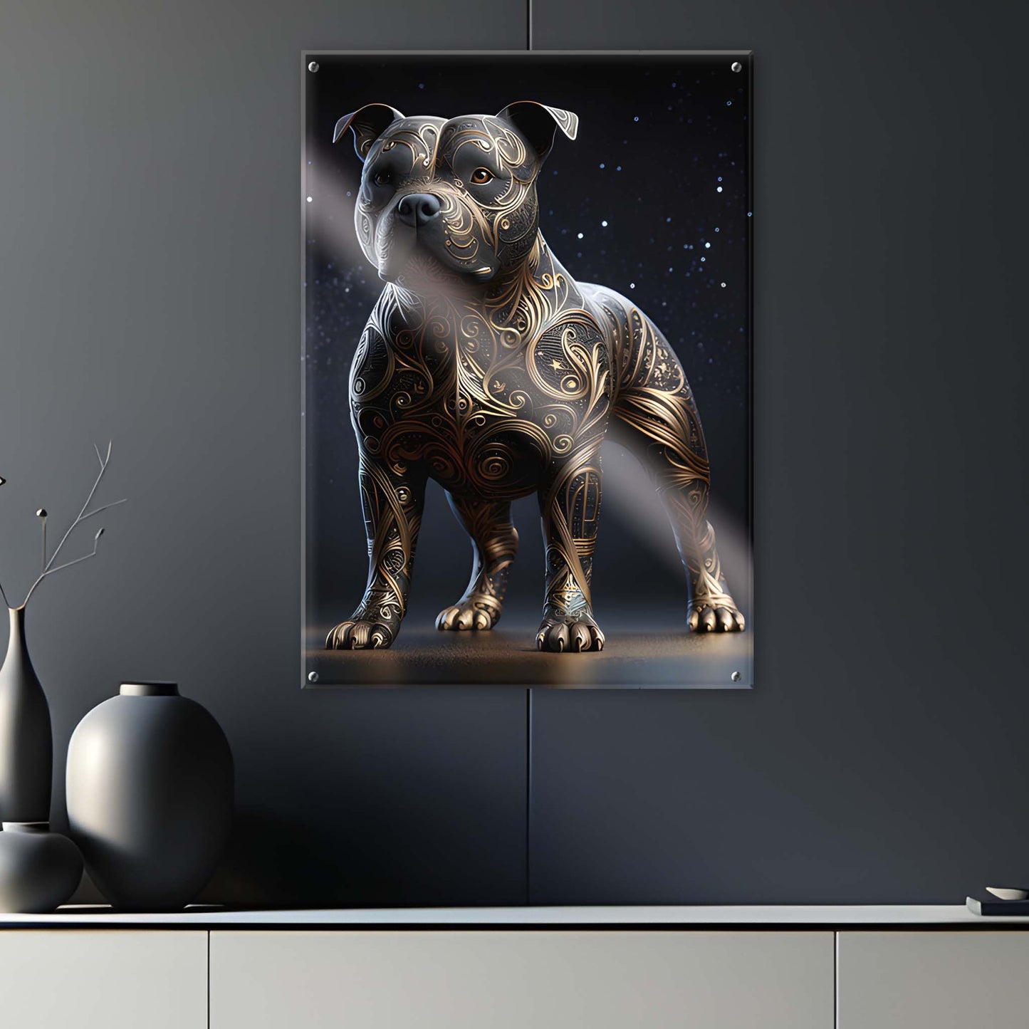 Tableau Staffordshire bull terrier Noir & Or - Black & Gold - Modern - Model 01