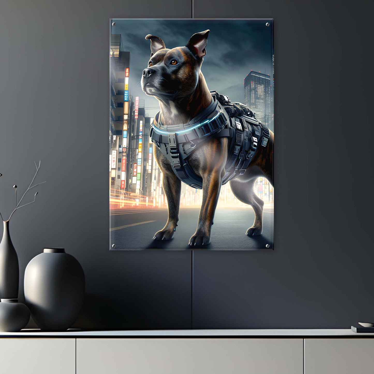 Tableau Staffordshire Bull Terrier Tokyo - Style Futuriste Japonais Sci-Fi - Model 02